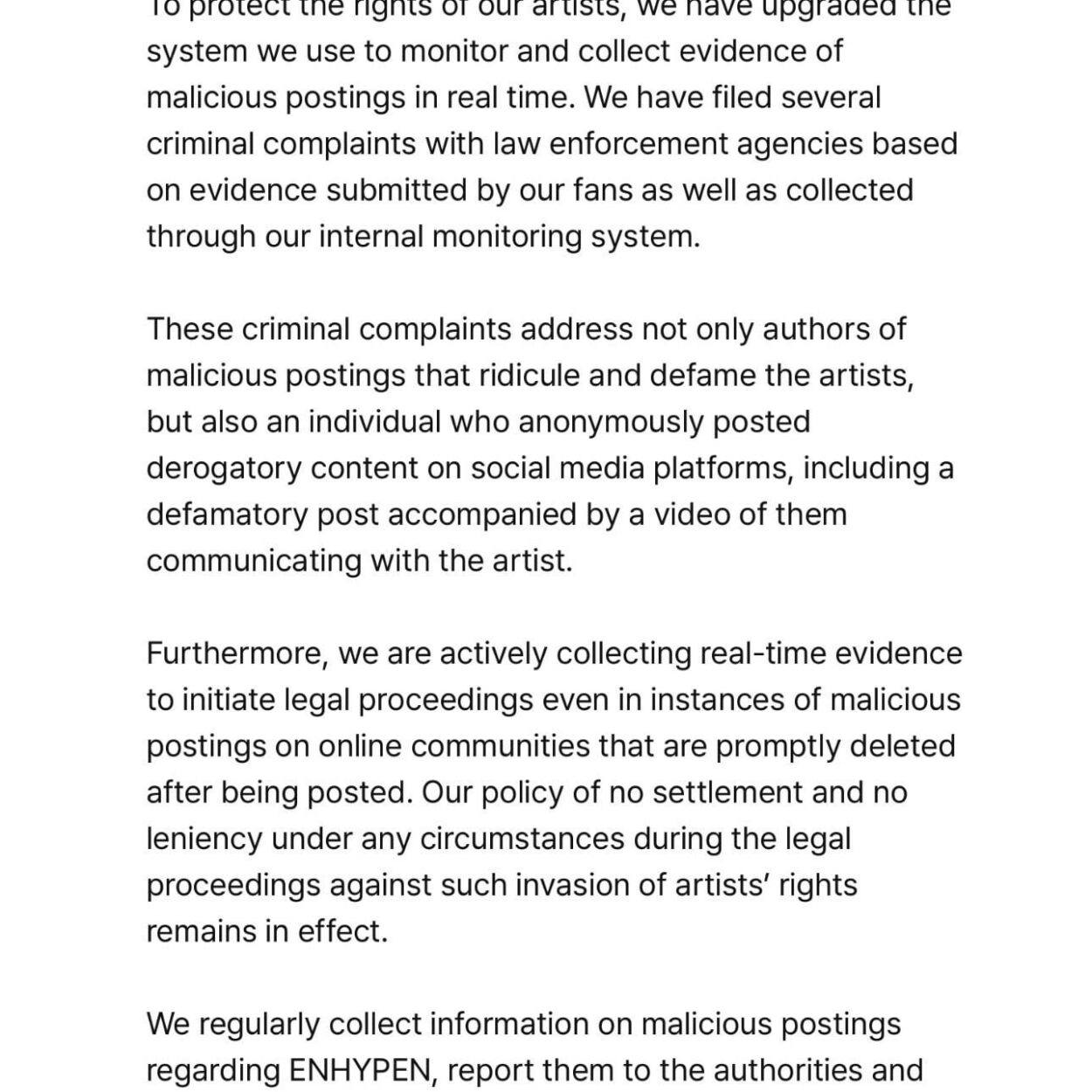 230629 Weverse Notice: Update Notice on Legal Proceedings Against Violation of Artist Rights (June 29)