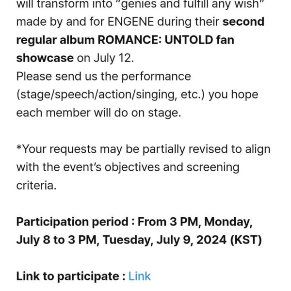 240708 [NOTICE] ENHYPEN 2nd Studio Album “ROMANCE : UNTOLD” FAN SHOWCASE EVENT ‘Only If You Were My Genie’