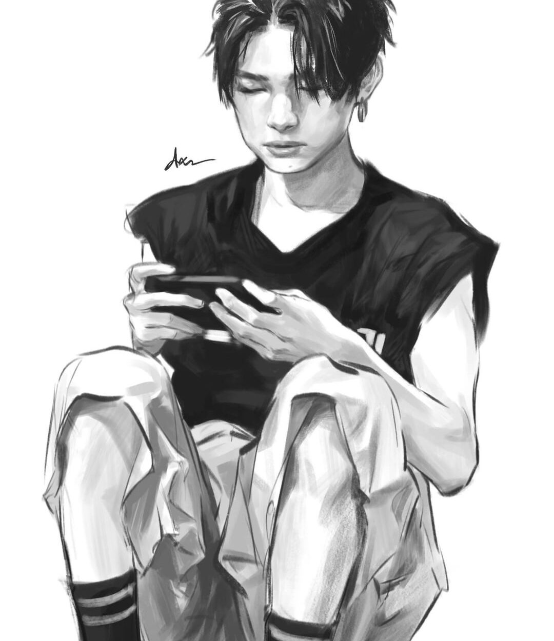 fanart: ni-ki playing games on his phone 🥺🤧