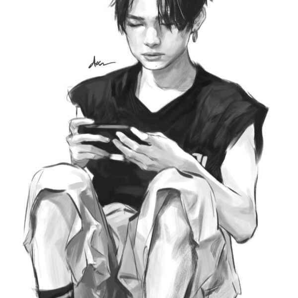 fanart: ni-ki playing games on his phone 🥺🤧